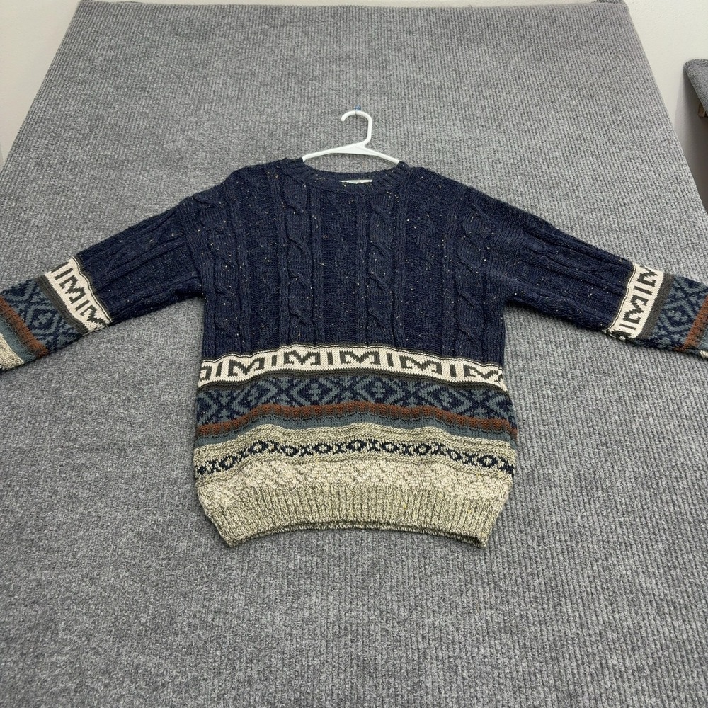 Vintage Zucchero Sweater Mens XXL Blue Knit Cable Knit Fair Isle Grandpa Retro